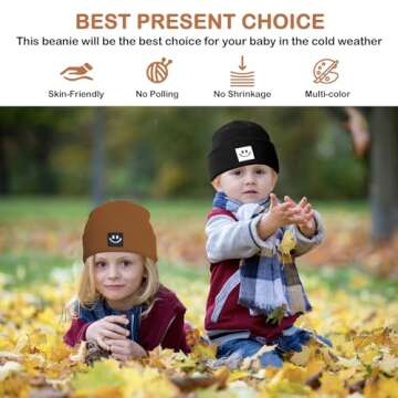 Fynnsure Baby Beanie Baby Winter Hat with Smile Face Toddler Beanie Soft Knit Toddler Beanies for Boys Girls Caramel 2-6T