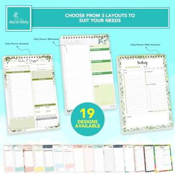 Decorably 52 Sheets Forest Undated Daily To Do List Notepad, 6.5x10in Spring-Bound Daily Planner for...