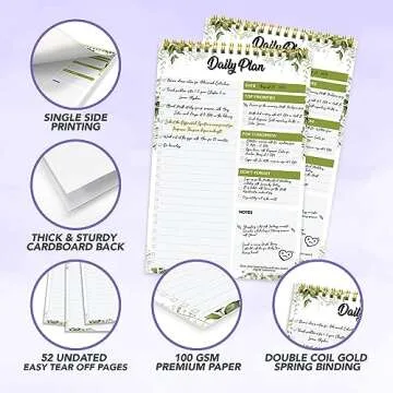 Decorably 52 Sheets Forest Undated Daily To Do List Notepad, 6.5x10in Spring-Bound Daily Planner for Priorities, Checklist, Agenda, Reminders, Notes