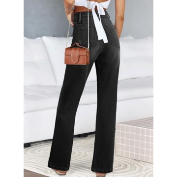 Astylish Womens Jeans High Waisted Straight Leg Loose Stretchy Lightweight Tummy Control Trendy Jeans for Women 2024 Black Size 14