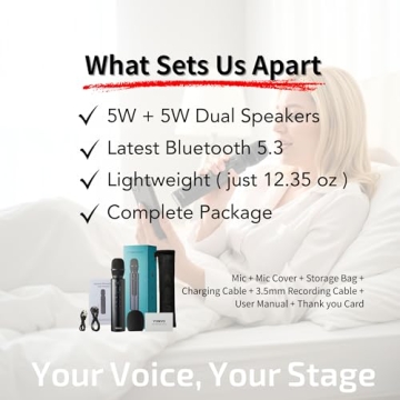 YONVO Handheld Bluetooth 5.3 Wireless Microphone, Portable Karaoke Mic with Condenser for Clear Voca...