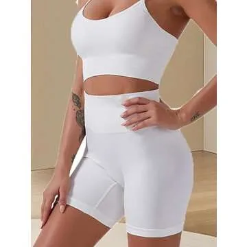 HANERDUN Yoga 2 Piece Outfit Workout Gym High Waist Leggings with Sport Bra Set for Women White