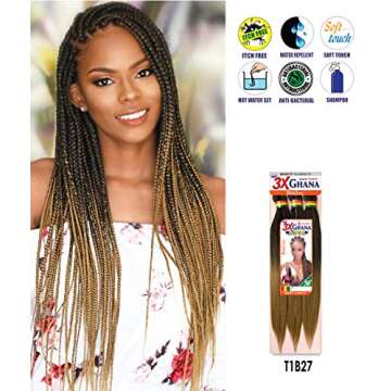 REALISTIC - Multi Pack Deals! Pre-stretched X-Pression 3X Ghana Braids 60" 100% Kanekalon Easy to braid, KNOTLESS, FEED in Braid Itch Free (3-PACK, 1B) E613XG6-1B3
