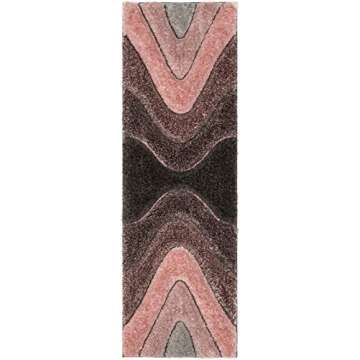 Well Woven Luze Blush Pink Hourglass Waves Geometric Thick Soft Plush 3D Textured Shag Runner Rug 2x7 (2'3" x 7'3")