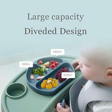 Silicone Baby Feeding Set-Baby Feeding Supplies with Suction Bowl＆Divided Plate＆Adjustable Bib＆Soft Spoon-BPA Free Tableware Self Feeding Set-Easily Clean Infant Training Eating Utensils (Green)