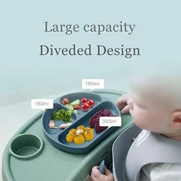 Silicone Baby Feeding Set-Baby Feeding Supplies with Suction Bowl＆Divided Plate＆Adjustable Bib＆Soft Spoon-BPA Free Tableware Self Feeding Set-Easily Clean Infant Training Eating Utensils (Green)