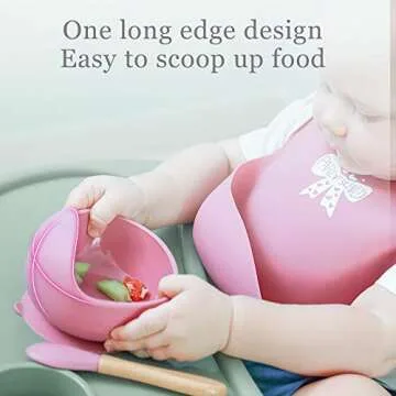 Silicone Baby Feeding Set-Baby Feeding Supplies with Suction Bowl＆Divided Plate＆Adjustable Bib＆Soft Spoon-BPA Free Tableware Self Feeding Set-Easily Clean Infant Training Eating Utensils (Green)