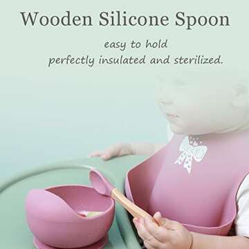 Silicone Baby Feeding Set-Baby Feeding Supplies with Suction Bowl＆Divided Plate＆Adjustable Bib＆Soft Spoon-BPA Free Tableware Self Feeding Set-Easily Clean Infant Training Eating Utensils (Green)