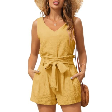 Zbyclub Women's Two Piece Outfits Summer Short Romper Jumpsuit Sleeveless V Neck Tank Top High Waist...