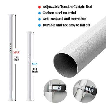 Room Divider Tension Curtain Rod For Windows 141 to 161 Inch Extra Long Tension Rods Outdoor Curtain...