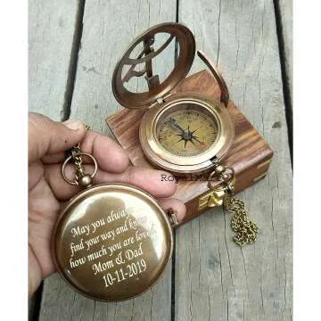 Engraved Brass Compass with Leather Case - Add Style