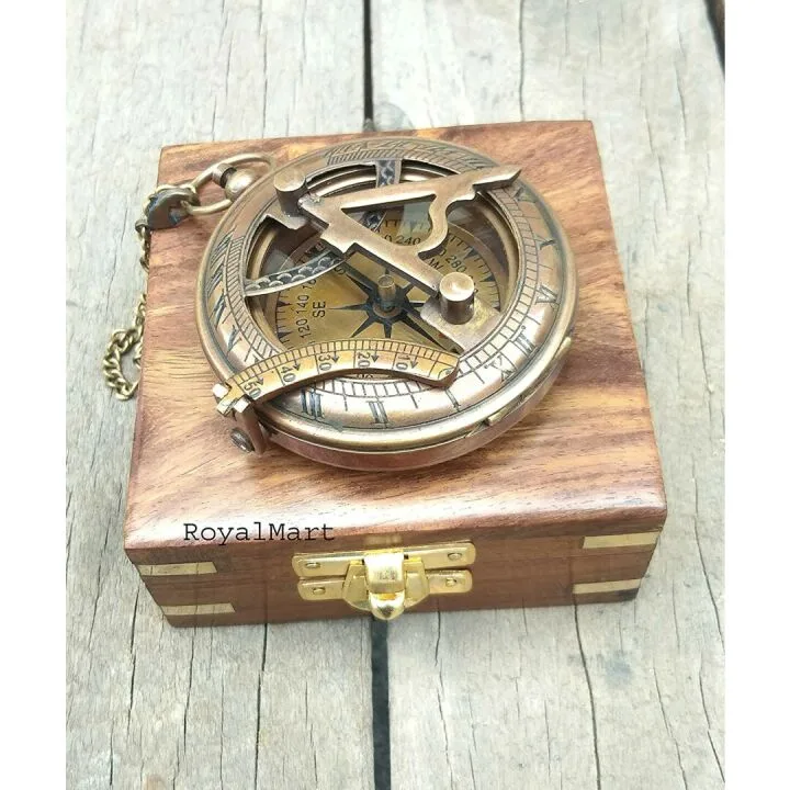 Engraved Brass Compass with Leather Case - Add Style