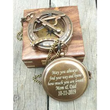 Engraved Brass Compass with Leather Case - Add Style