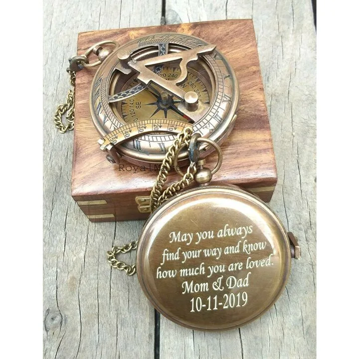 Engraved Brass Compass with Leather Case - Add Style