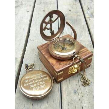 Engraved Brass Compass with Leather Case - Add Style