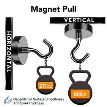MIKEDE Black Magnetic Hooks, 80Lbs Heavy Duty Earth Magnets with Hooks for Cruise Cabin, Strong Magn...