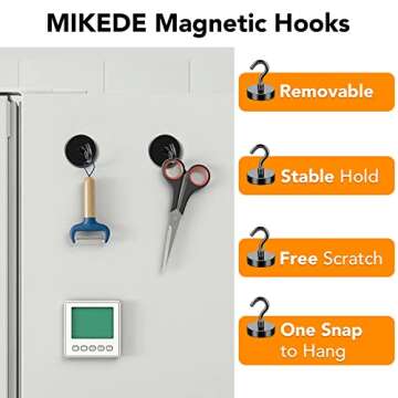 MIKEDE Black Magnetic Hooks, 80Lbs Heavy Duty Earth Magnets with Hooks for Cruise Cabin, Strong Magnet Hooks for Hanging, Super Metal Magnetic Hanger for Grill, Fridge, Kitchen - Pack of 10
