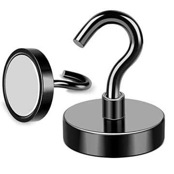 MIKEDE Black Magnetic Hooks, 80Lbs Heavy Duty Earth Magnets with Hooks for Cruise Cabin, Strong Magnet Hooks for Hanging, Super Metal Magnetic Hanger for Grill, Fridge, Kitchen - Pack of 10