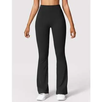 YEOREO Scrunch Flare Leggings Daze V Back Butt Lifting Wide Leg High Waist 31.5" Gym Workout Yoga Pants Black S