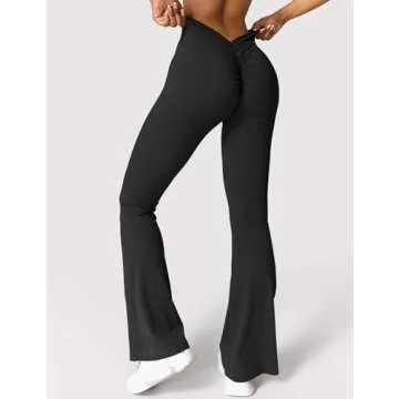 YEOREO Scrunch Flare Leggings Daze V Back Butt Lifting Wide Leg High Waist 31.5" Gym Workout Yoga Pants Black S