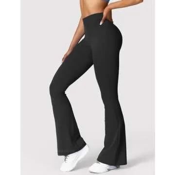 YEOREO Scrunch Flare Leggings Daze V Back Butt Lifting Wide Leg High Waist 31.5" Gym Workout Yoga Pants Black S