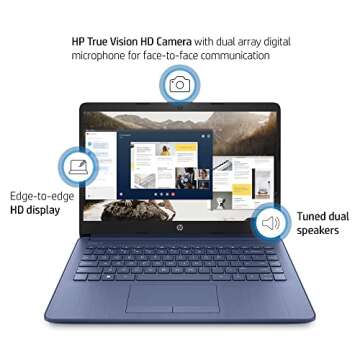 HP Stream 14" HD Laptop, Intel Celeron Quad-Core Processor, 8GB DDR4 RAM, 64GB eMMC, 1 Year Office 365, WiFi, Bluetooth, HDMI, RJ-45, Webcam, USB Type-A&C, w/GM Accessories