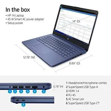 HP Stream 14" HD Laptop, Intel Celeron Quad-Core Processor, 8GB DDR4 RAM, 64GB eMMC, 1 Year Office 365, WiFi, Bluetooth, HDMI, RJ-45, Webcam, USB Type-A&C, w/GM Accessories