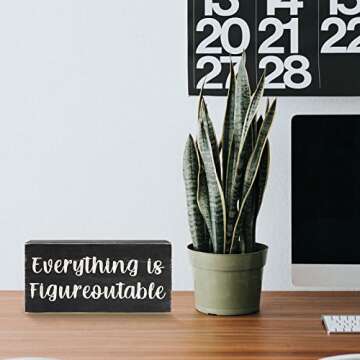Esur Home Office Desk Black Decor - Inspirational Farmhouse Wooden Box Sign - Everything is Figureoutable
