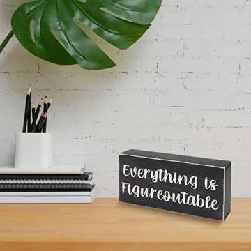 Esur Home Office Desk Black Decor - Inspirational Farmhouse Wooden Box Sign - Everything is Figureoutable