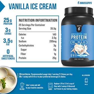 InnoSupps Advanced Iso Protein | 100% Whey Isolate Protein Powder | No Artificial Sweeteners| Low Fa...