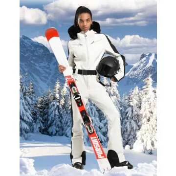 GSOU SNOW Ski Suit Women One Piece Snowsuit Snowboard Slim Insulated Jumpsuit Waterproof Windproof for Outdoor Sports,Beige XS