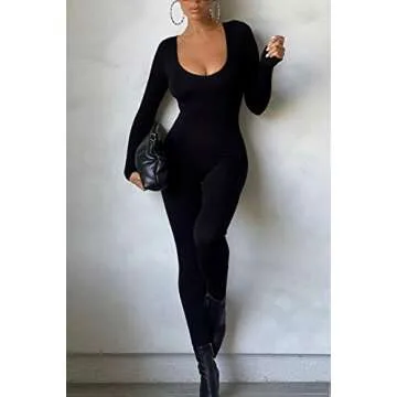 Mulisky Women's Sexy Long Sleeve Bodycon Jumpsuit Rompers One Piece Outfits Black M