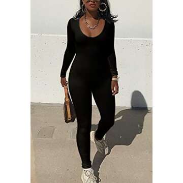 Mulisky Women's Sexy Long Sleeve Bodycon Jumpsuit Rompers One Piece Outfits Black M