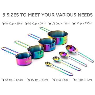 WELLSTAR Measuring Cups and Spoons Set of 8, Food Grade 18/8 Stainless Steel Measure set for Dry Liq...
