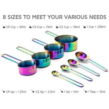 WELLSTAR Measuring Cups and Spoons Set of 8, Food Grade 18/8 Stainless Steel Measure set for Dry Liq...