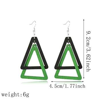 ANXIN Boho Personality Retro Tassel Rectangular Wooden Contrasting colors Earrings Chic Green Temper...