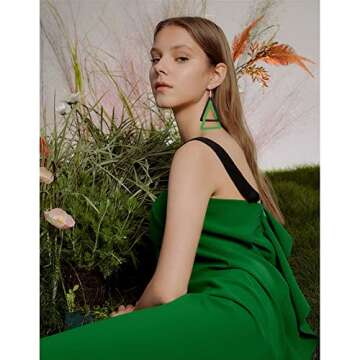 ANXIN Boho Personality Retro Tassel Rectangular Wooden Contrasting colors Earrings Chic Green Temperament Geometric Earrings Jewelry Gifts For Women (Black Green Wooden Earrings)