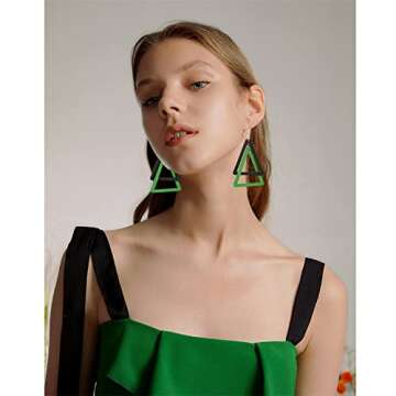 ANXIN Boho Personality Retro Tassel Rectangular Wooden Contrasting colors Earrings Chic Green Temperament Geometric Earrings Jewelry Gifts For Women (Black Green Wooden Earrings)