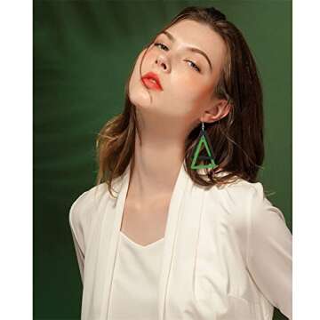 ANXIN Boho Personality Retro Tassel Rectangular Wooden Contrasting colors Earrings Chic Green Temperament Geometric Earrings Jewelry Gifts For Women (Black Green Wooden Earrings)