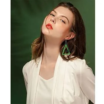 ANXIN Boho Personality Retro Tassel Rectangular Wooden Contrasting colors Earrings Chic Green Temperament Geometric Earrings Jewelry Gifts For Women (Black Green Wooden Earrings)