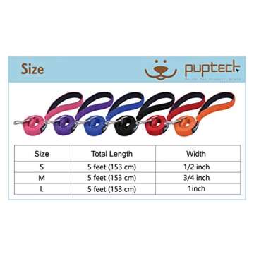 PUPTECK Reflective Dog Leash with Comfortable Padded Handle Durable Nylon Dog Lead for Small Medium and Large Dogs Cats Walking Running Training Outside, Purple, M