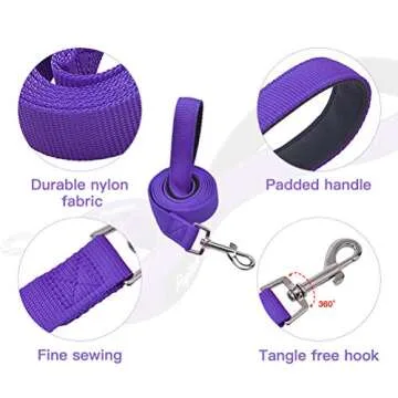 PUPTECK Reflective Dog Leash with Comfortable Padded Handle Durable Nylon Dog Lead for Small Medium and Large Dogs Cats Walking Running Training Outside, Purple, M