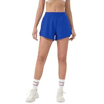 Aurefin Women's 2 in 1 Flowy Running Shorts High Waisted Athletic Shorts for Women Lightweight Workout Yoga Gym Shorts Blue/XX-Small