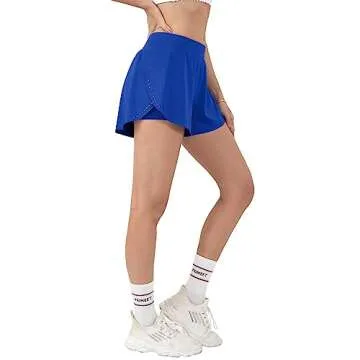 Aurefin Women's 2 in 1 Flowy Running Shorts High Waisted Athletic Shorts for Women Lightweight Workout Yoga Gym Shorts Blue/XX-Small