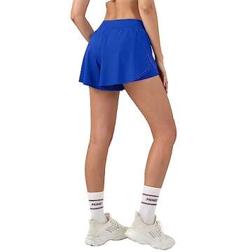 Aurefin Women's 2 in 1 Flowy Running Shorts High Waisted Athletic Shorts for Women Lightweight Workout Yoga Gym Shorts Blue/XX-Small
