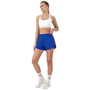 Aurefin Women's 2 in 1 Flowy Running Shorts High Waisted Athletic Shorts for Women Lightweight Workout Yoga Gym Shorts Blue/XX-Small