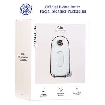 Vanity Planet Evina Ionic Facial Steamer - Aromatherapy Facial Steamer Smart Steam Technology - Smart Steam Technology to Unclog Pores, Detoxify, Hydrate & Deep Cleaning - Essential Oil Baskets