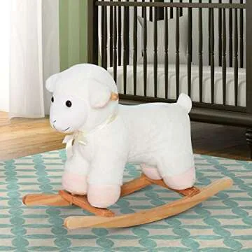 Qaba Lamb Rocking Horse Sheep, Nursery Stuffed Animal Ride On Rocker for Kids, Wooden Plush, White