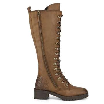 Vintage Foundry Co. Henrietta Women’s Fashion Classic Combat Gothic Black Leather Lace-up & Side Z...