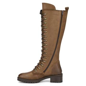 Vintage Foundry Co. Henrietta Women’s Fashion Classic Combat Gothic Black Leather Lace-up & Side Zip-up Mid-Calf Boots, Round-Toe, Chunky Heel Platform, Rubber Lug Sole, Tan/Brown, 8 UK